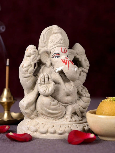 4 Inch Traditional Eco-Friendly Natural Clay Ganesha Idol