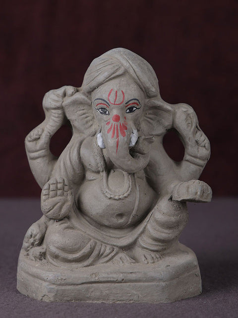 6 Inch Eco Friendly Natural Clay Ganesha Idol in Blessing Pose