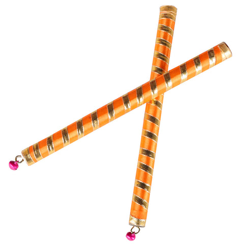 Vibrant Satin & Gold Wrapped Wooden Dandiya for Kids