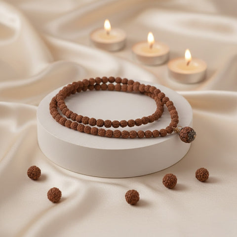 5 Mukhi Rudraksha Mala with Silver Capping Bead