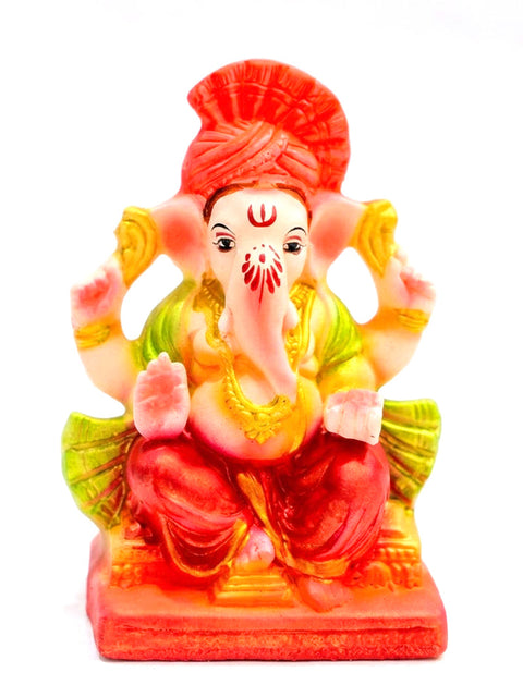 6 Inch Vibrant Eco-Friendly Ganesha Idol With Royal Turban