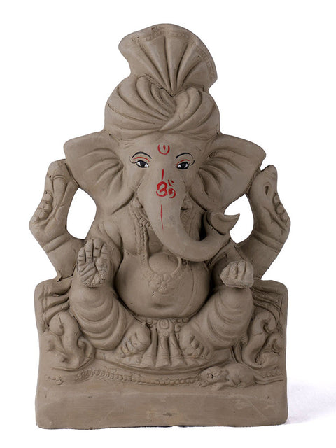 8 Inch Natural Clay Eco Friendly Ganesha Idol