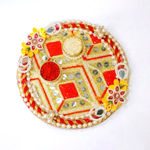 Vibrant Red And Gold Rakhi Puja Platter Thali