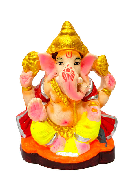 4 Inch Eco-Friendly Ganesha Idol with Golden Mukut
