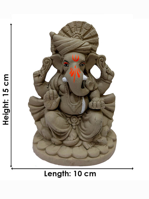 6 Inch Vibrant Eco-Friendly Ganesha Idol with Lotus Base Turban