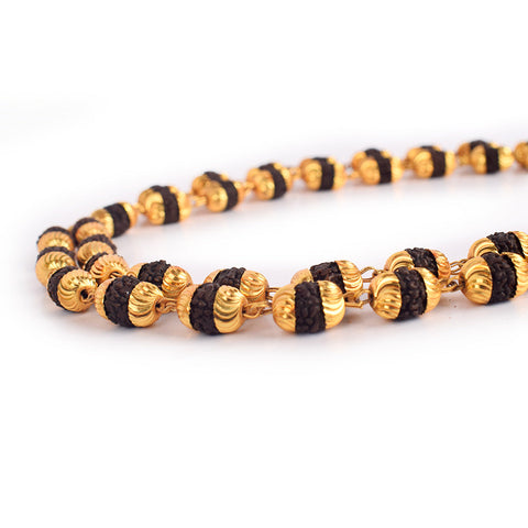 5 Mukhi Golden Capping Natural Rudraksha Mala 100% Original & Certified
