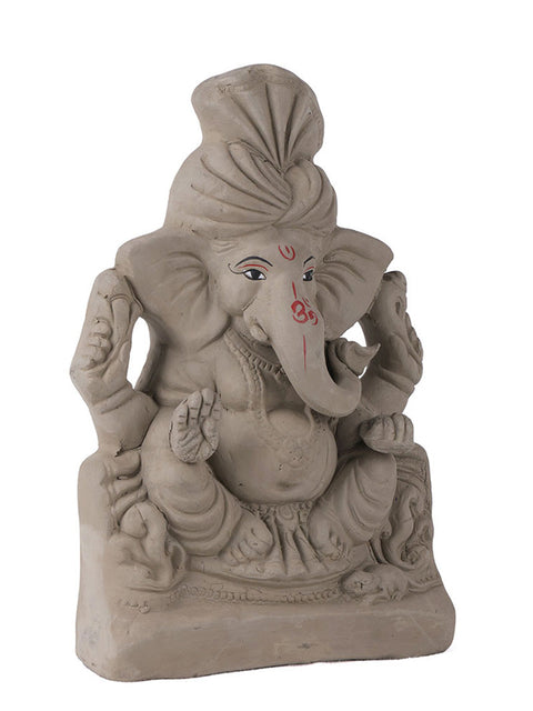 8 Inch Natural Clay Eco Friendly Ganesha Idol