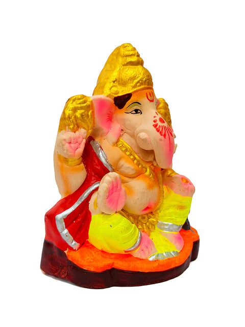 4 Inch Eco-Friendly Ganesha Idol with Golden Mukut