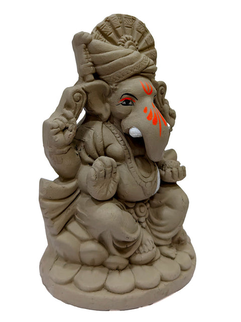 6 Inch Vibrant Eco-Friendly Ganesha Idol with Lotus Base Turban