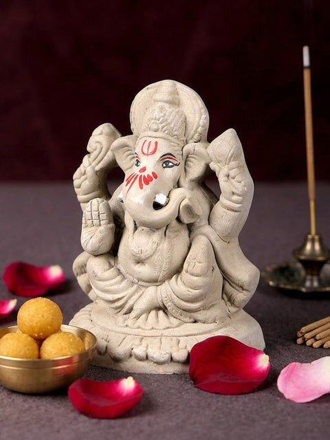4 Inch Traditional Eco-Friendly Natural Clay Ganesha Idol
