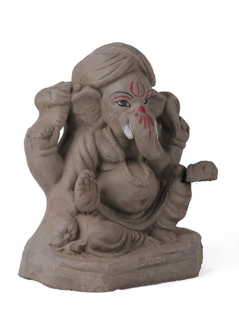 6 Inch Eco Friendly Natural Clay Ganesha Idol in Blessing Pose