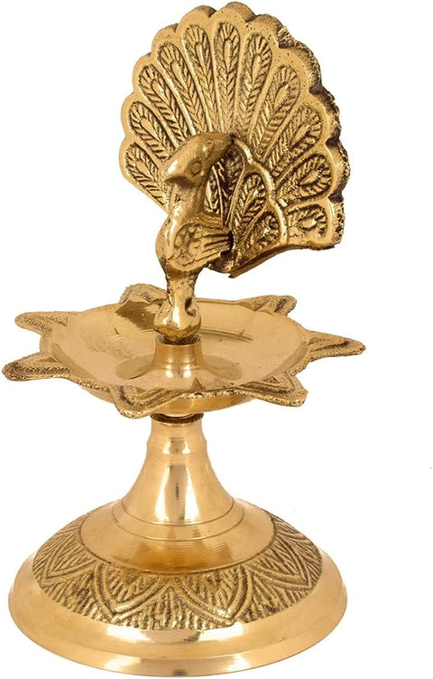 Handcrafted Brass Flying Peacock Kerala Samai Deepam Puja Diya