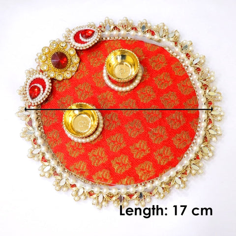 Mirror Lace Regal Red Brocade Rakhi Puja Thali