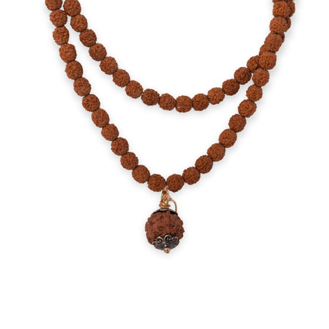 5 Mukhi Rudraksha Mala with Silver Capping Bead