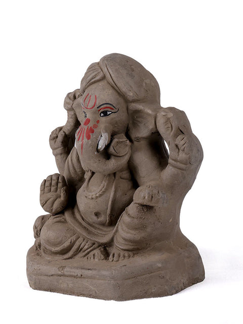 6 Inch Eco Friendly Natural Clay Ganesha Idol in Blessing Pose