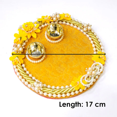 Elegant Yellow Floral Accents Puja Rakhi Thali