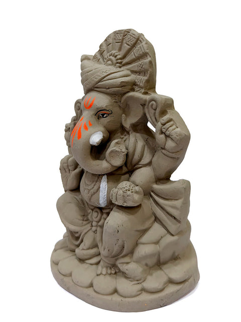 6 Inch Vibrant Eco-Friendly Ganesha Idol with Lotus Base Turban