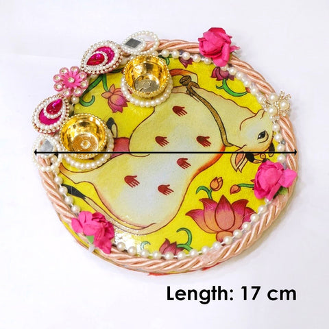 Divine Kamdhenu Cow Printed Rakhi Puja Thali