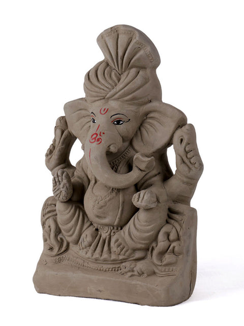 8 Inch Natural Clay Eco Friendly Ganesha Idol