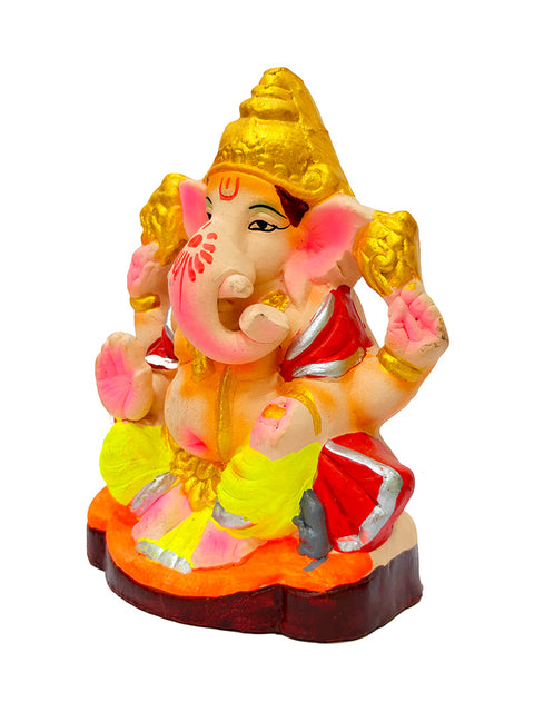 4 Inch Eco-Friendly Ganesha Idol with Golden Mukut