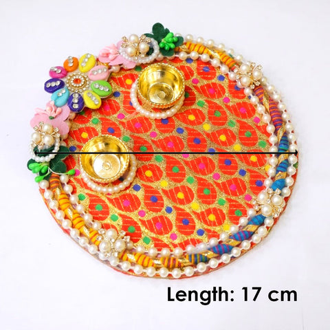Vibrant Multicolor Brocade Rakhi Puja Thali