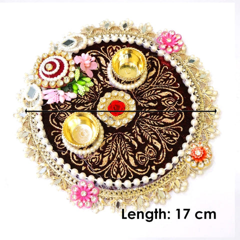 Luxurious Maroon Velvet Embroidered Rakhi Puja Thali