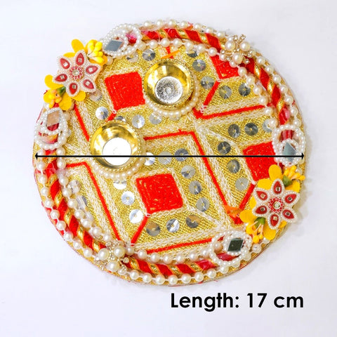 Vibrant Red And Gold Rakhi Puja Platter Thali