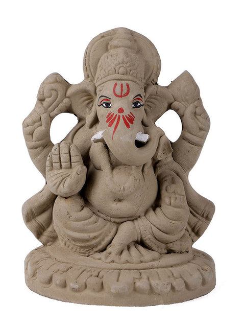 4 Inch Traditional Eco-Friendly Natural Clay Ganesha Idol