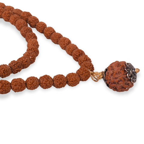 5 Mukhi Rudraksha Mala with Silver Capping Bead