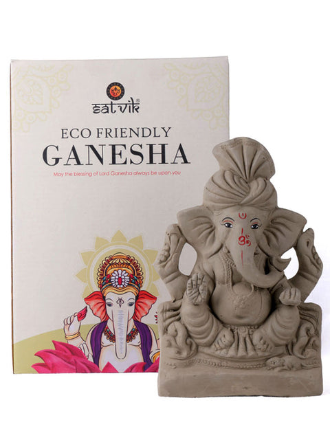 8 Inch Natural Clay Eco Friendly Ganesha Idol