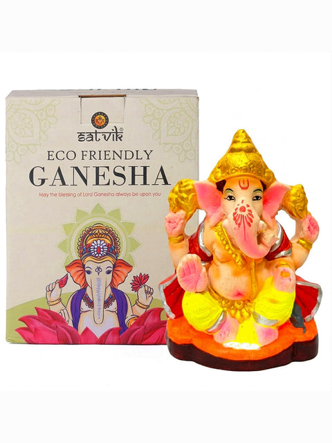 4 Inch Eco-Friendly Ganesha Idol with Golden Mukut