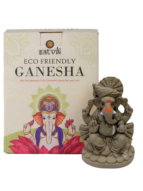 6 Inch Vibrant Eco-Friendly Ganesha Idol with Lotus Base Turban