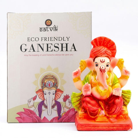 6 Inch Vibrant Eco-Friendly Ganesha Idol With Royal Turban