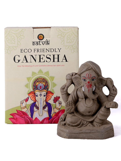 6 Inch Eco Friendly Natural Clay Ganesha Idol in Blessing Pose