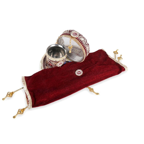 11 Pc Maroon Embroidery Karwa Chauth Thali Set