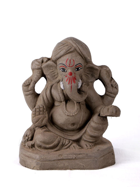 6 Inch Eco Friendly Natural Clay Ganesha Idol in Blessing Pose