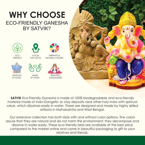 8 Inch Natural Clay Eco Friendly Ganesha Idol