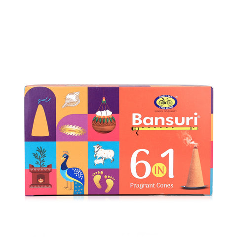 Bansuri 6-in-1 Fragrant Incense Cones | Multi-Fragrance Pack with 108 cones