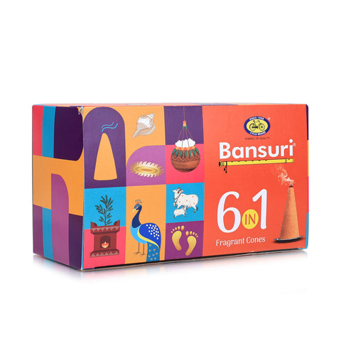 Bansuri 6-in-1 Fragrant Incense Cones | Multi-Fragrance Pack with 108 cones