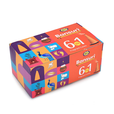 Bansuri 6-in-1 Fragrant Incense Cones | Multi-Fragrance Pack with 108 cones