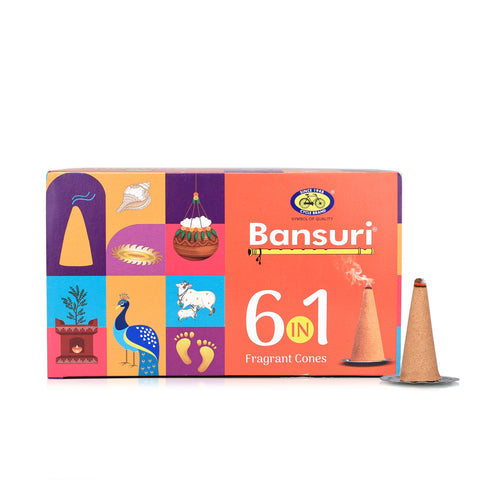 Bansuri 6-in-1 Fragrant Incense Cones | Multi-Fragrance Pack with 108 cones