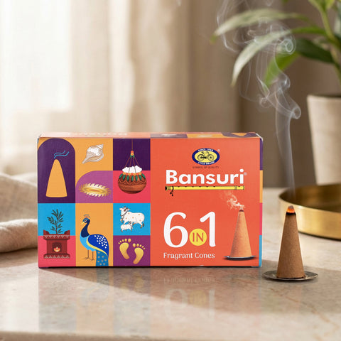 Bansuri 6-in-1 Fragrant Incense Cones | Multi-Fragrance Pack with 108 cones