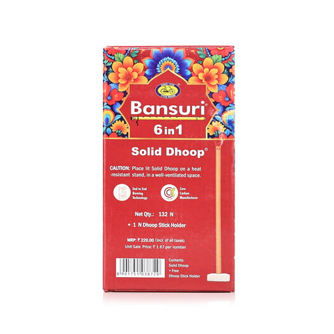 Bansuri 6 in 1 Solid Dhoop | Long - Lasting Fragrance for Puja & Home