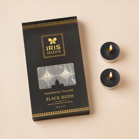 IRIS Celeste Black Oudh Scented Tealight Candles