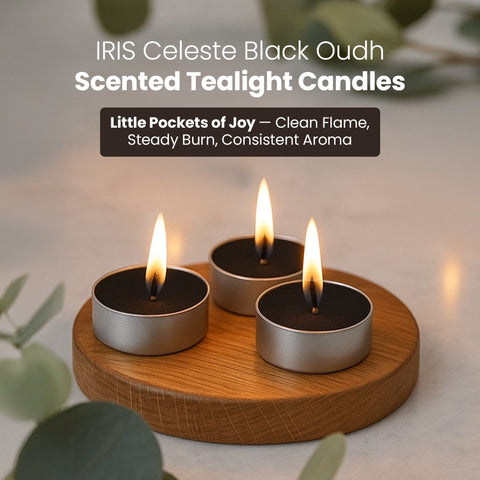 IRIS Celeste Black Oudh Scented Tealight Candles