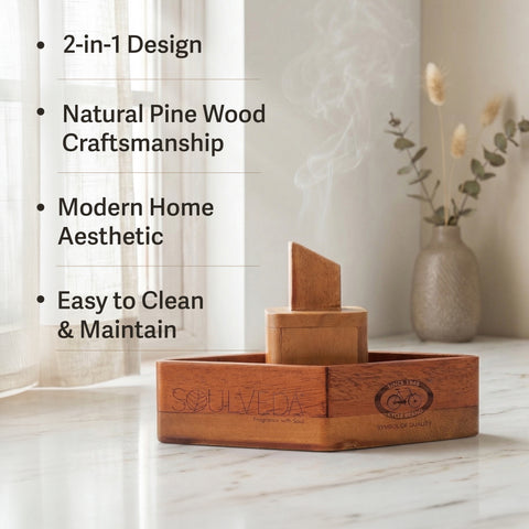 2-in-1 Steamer Boat Wooden Incense Holder & Ash Catcher | Agarbatti Stand & Incense Cone Holder | Heat Resistant, Easy to Clean | Ideal for Pooja, Meditation, Yoga, Home & Office Decor
