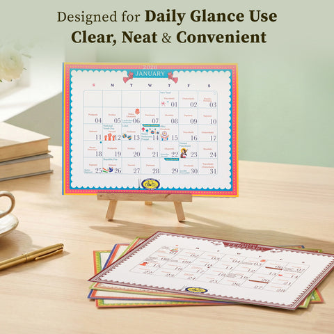 2026 Indian Festivals & Holidays Desk Calendar | Monthly Planner