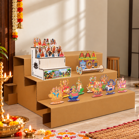3-Step Dasara Doll Stand Combo (Pack of 4) | Festive Display Setup