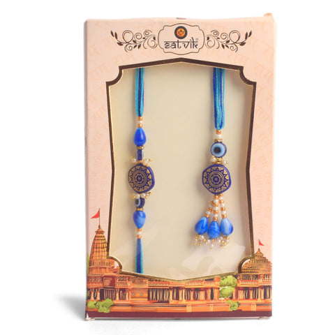 Bold and Beautiful Evil Eye Beaded Bhaiya Bhabhi Rakhi Set