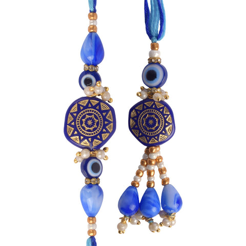 Bold and Beautiful Evil Eye Beaded Bhaiya Bhabhi Rakhi Set